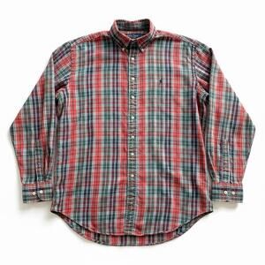 Vintage Ralph Lauren Shirt Mens L Blake Plaid Button Oversized 90s Logo cabin
